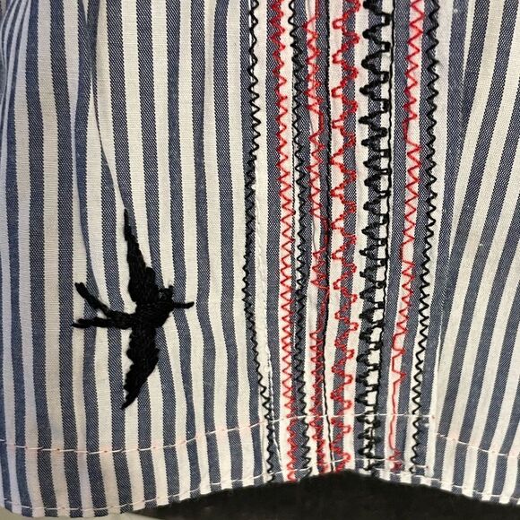Mi Golondrina Hand Embroidered Striped Blouse Size Medium - Picture 5 of 11